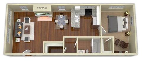 Floor plan for 1 bed, 1 bath, 675 sqft